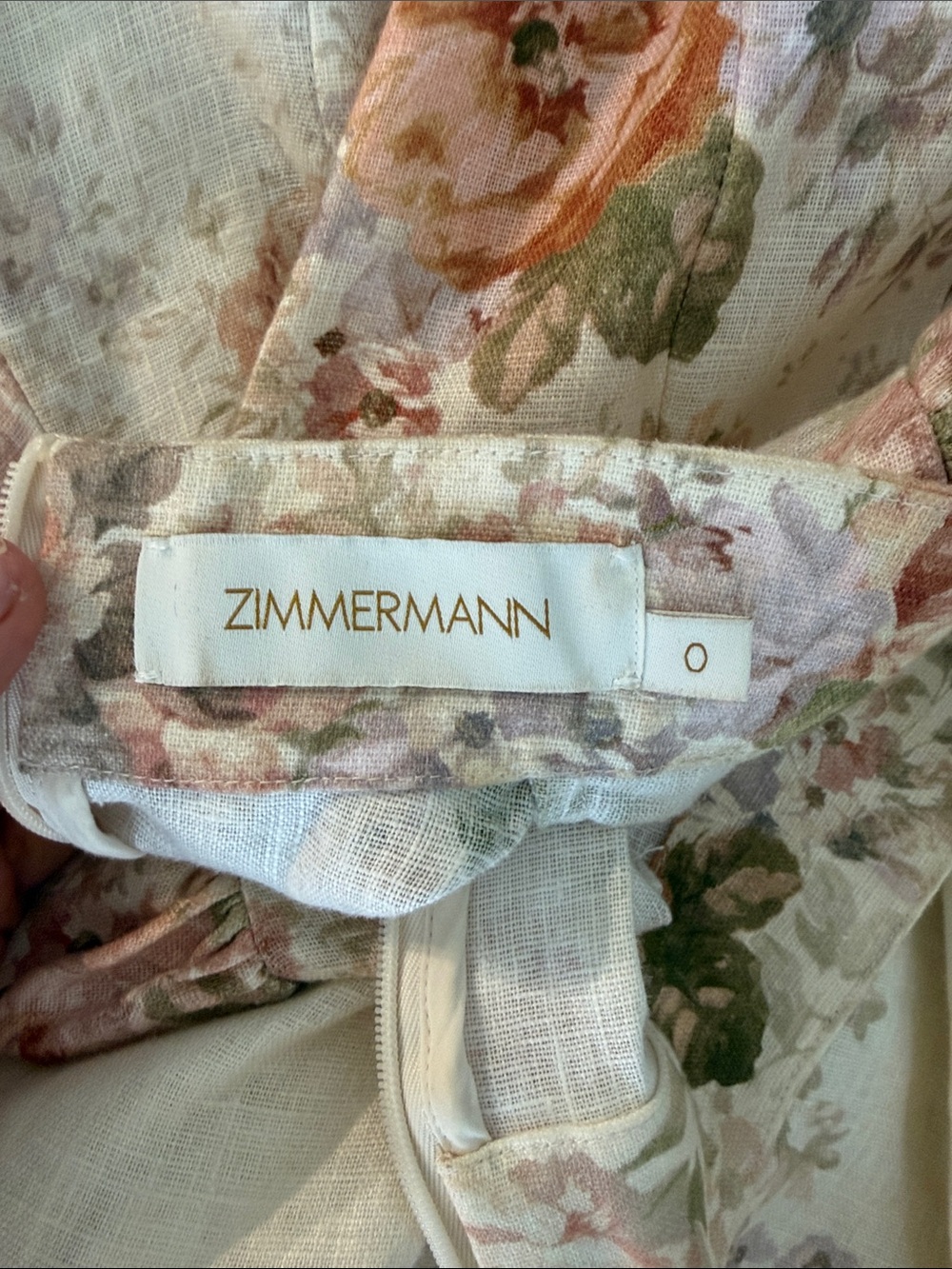 Zimmermann Cream Floral Mini Dress with Pink & Green Accents - Picture 9 of 10